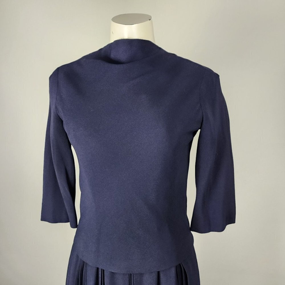 Teal Traina New York 1960s Navy Blue Top & Dress Set Size XS - Picture 3 of 15